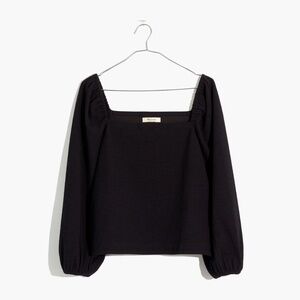 madewell crepe square neck puff sleeve top - black